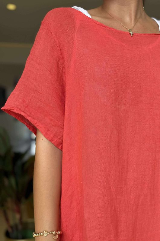 Pure Linen Jensen Two Piece Split Side Dress Small Watermelon
